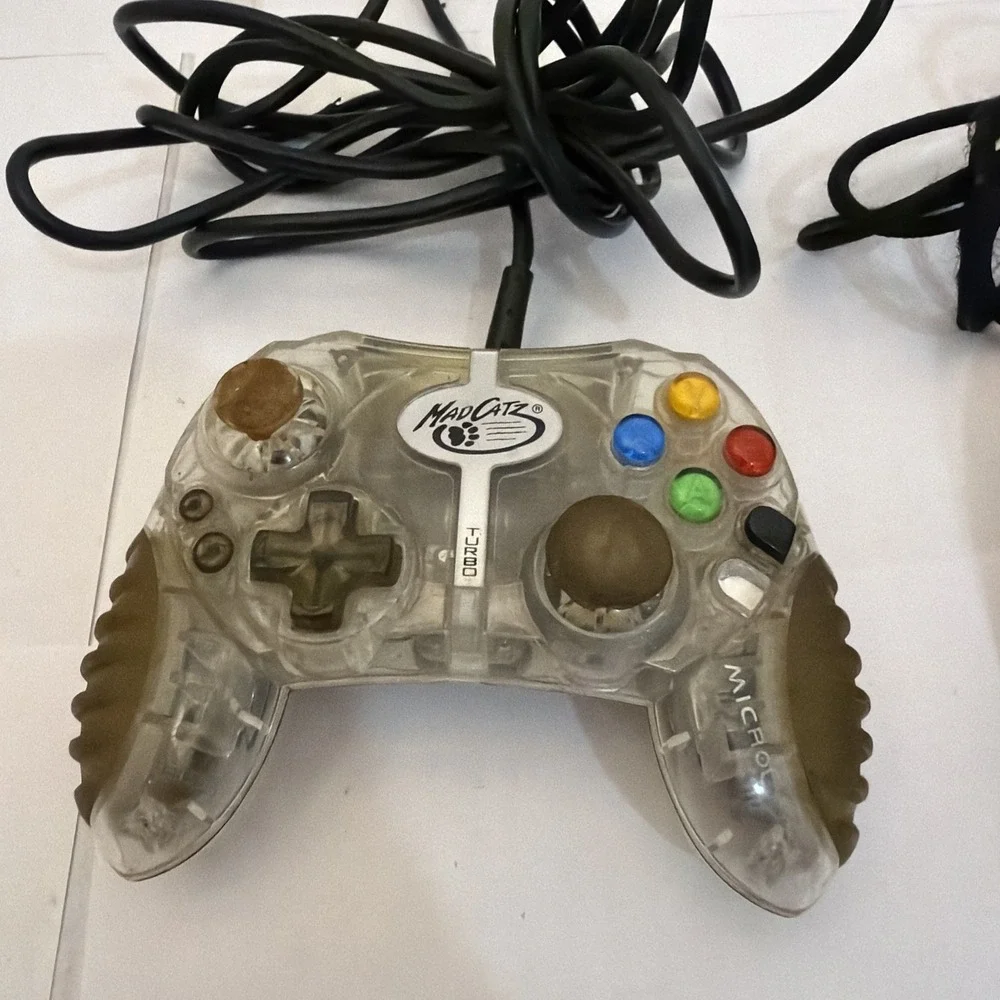 Lot (2) OG Xbox Wired Controllers Mad Catz Microcon & PowerA Fusion Pro